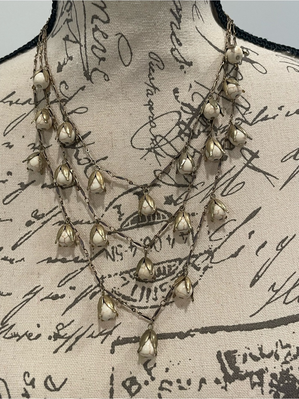 Anthropologie Cream Petal Multi-Strand Pendant Necklace